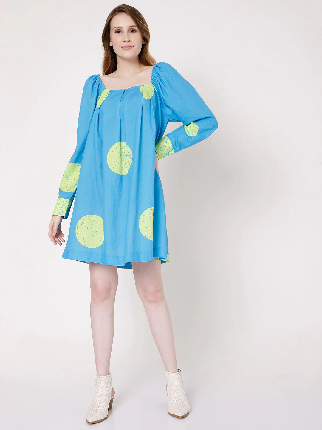 Blue Large Polka Dotted Shift Dress - Image 5