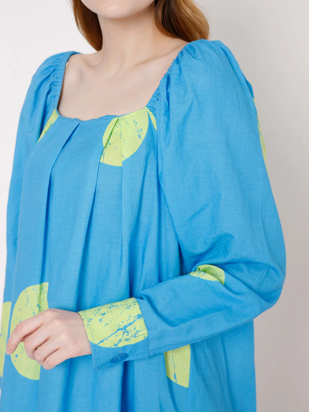Blue Large Polka Dotted Shift Dress - Image 6