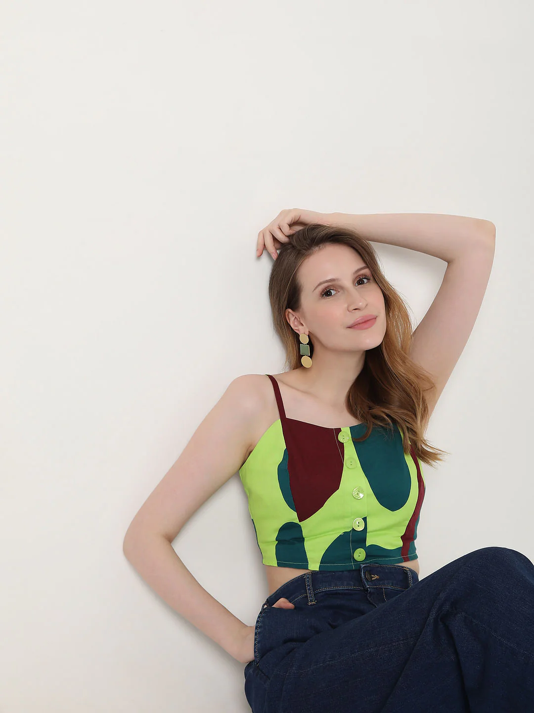 Green Printed Crop Top