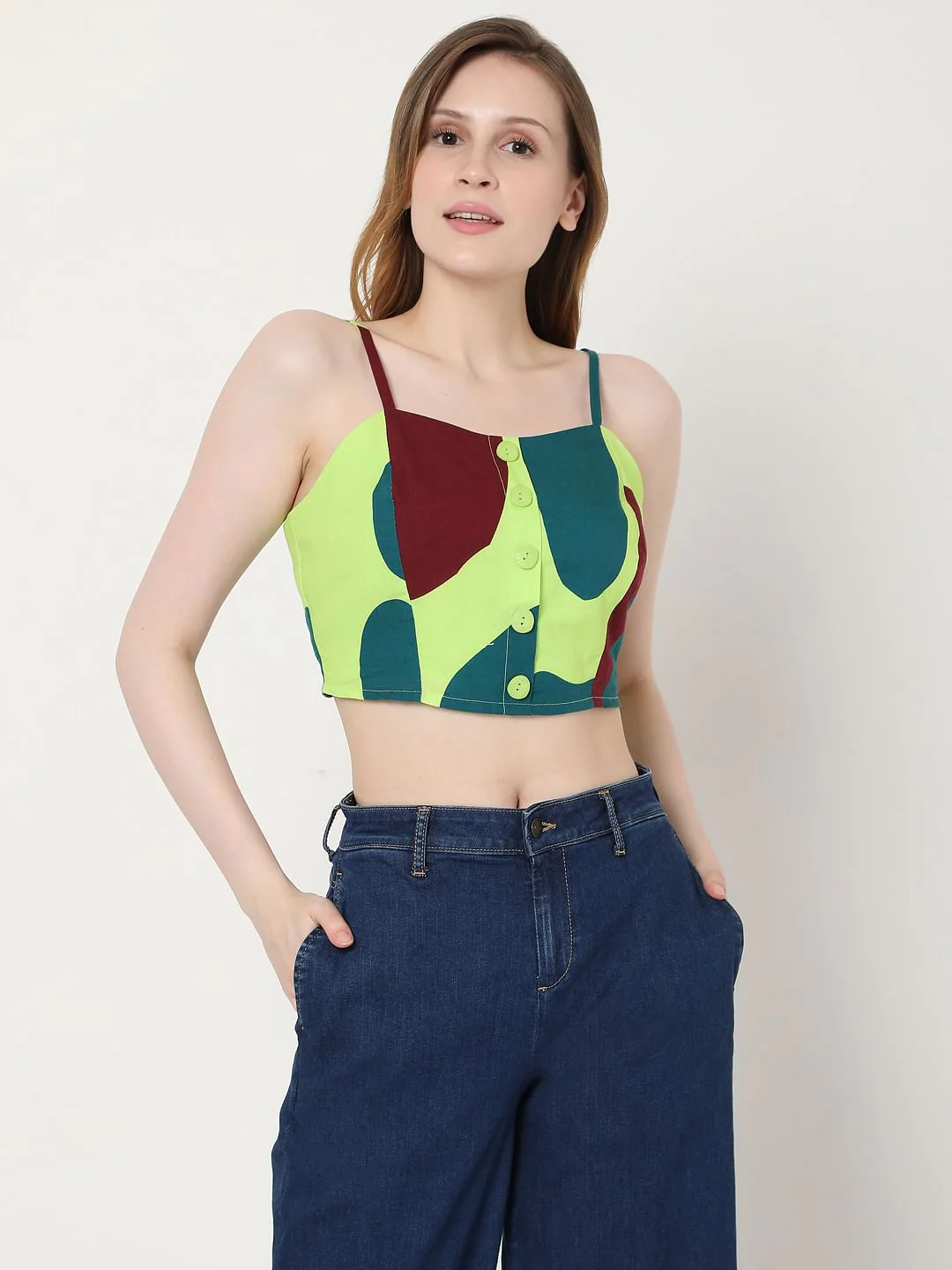 Green Printed Crop Top - Image 2