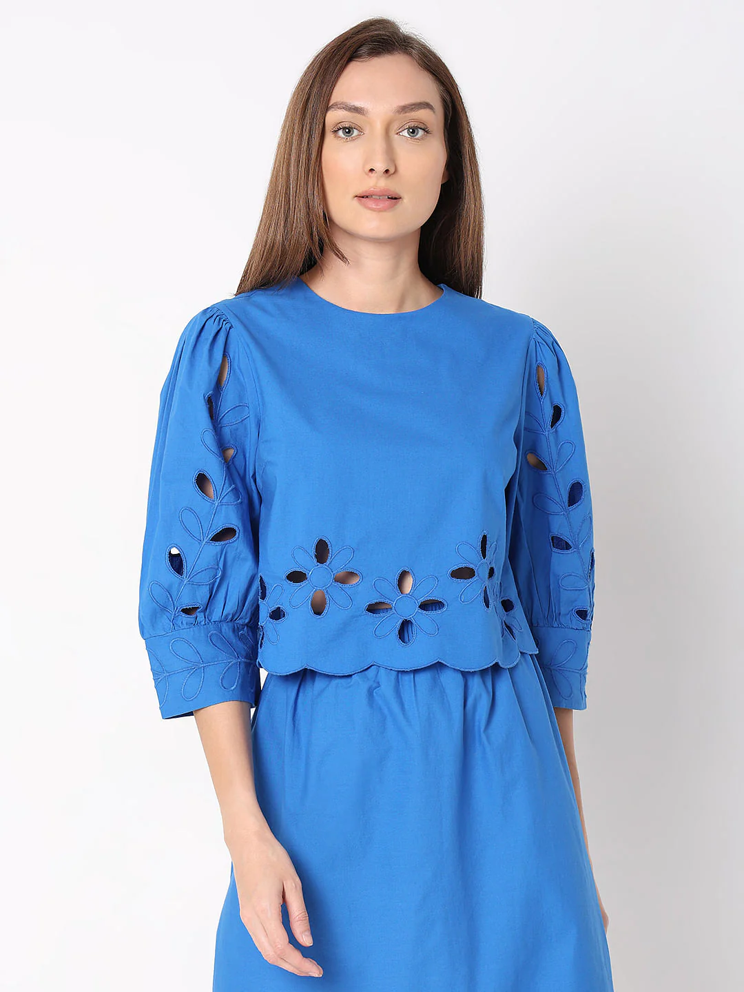 Blue Schiffli Co-Ord Set Top - Image 2