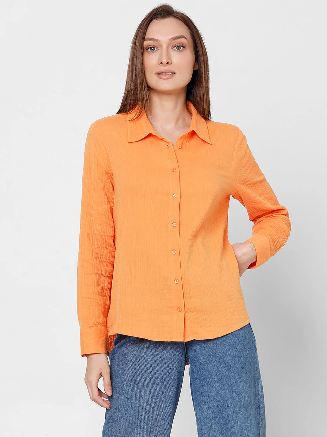 Orange Crinkle Weave Shirt - Image 2
