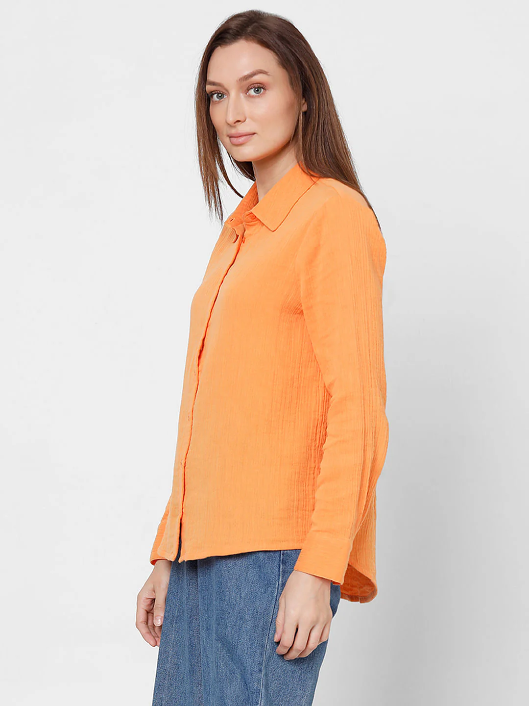Orange Crinkle Weave Shirt - Image 3