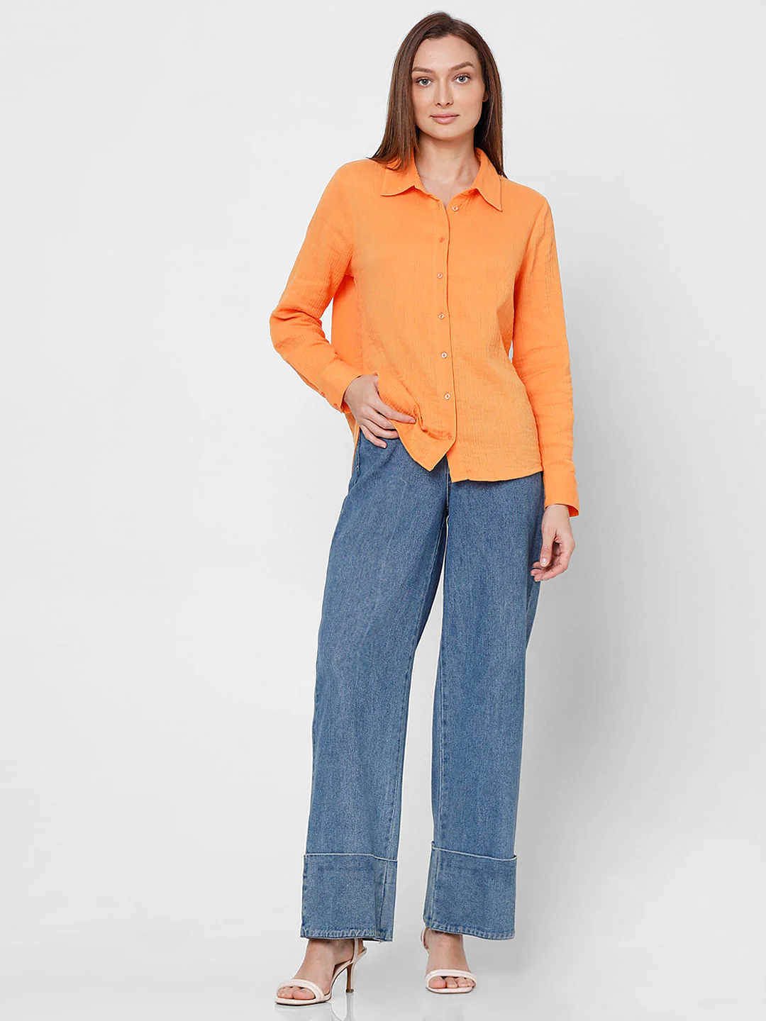 Orange Crinkle Weave Shirt - Image 5