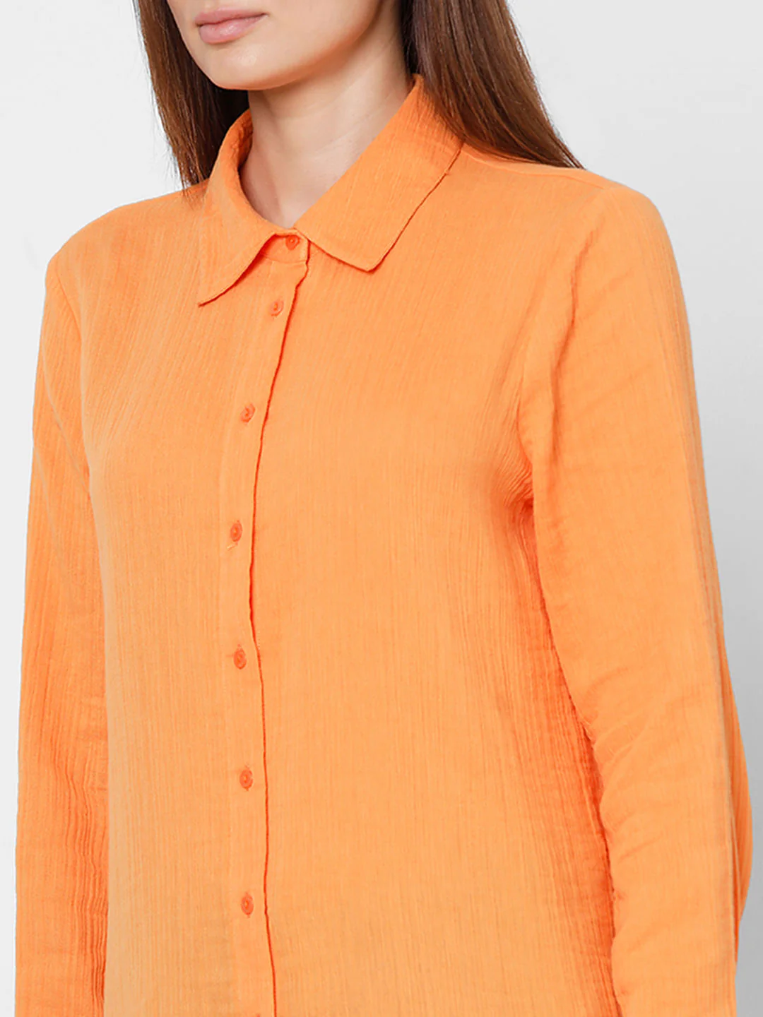 Orange Crinkle Weave Shirt - Image 6