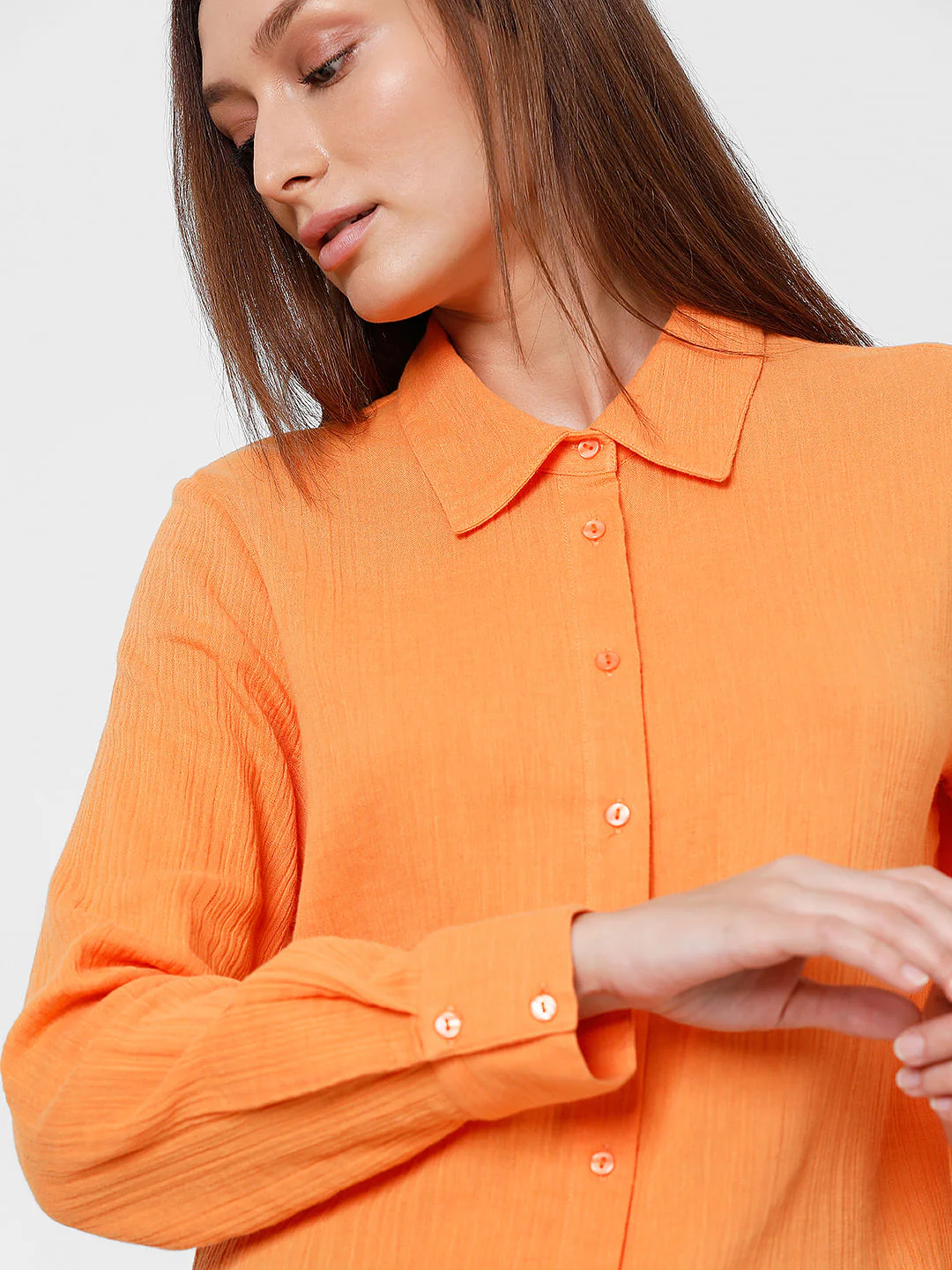 Orange Crinkle Weave Shirt - Image 8