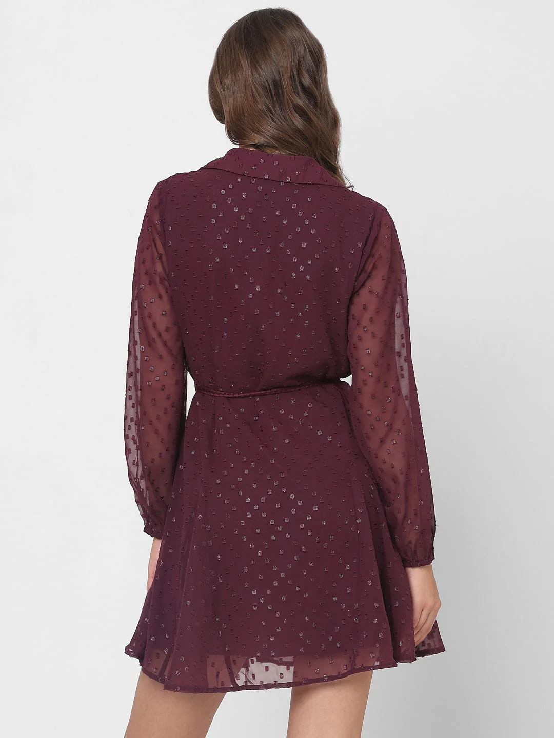 Maroon Shimmer Short Shirt Dress - Image 4