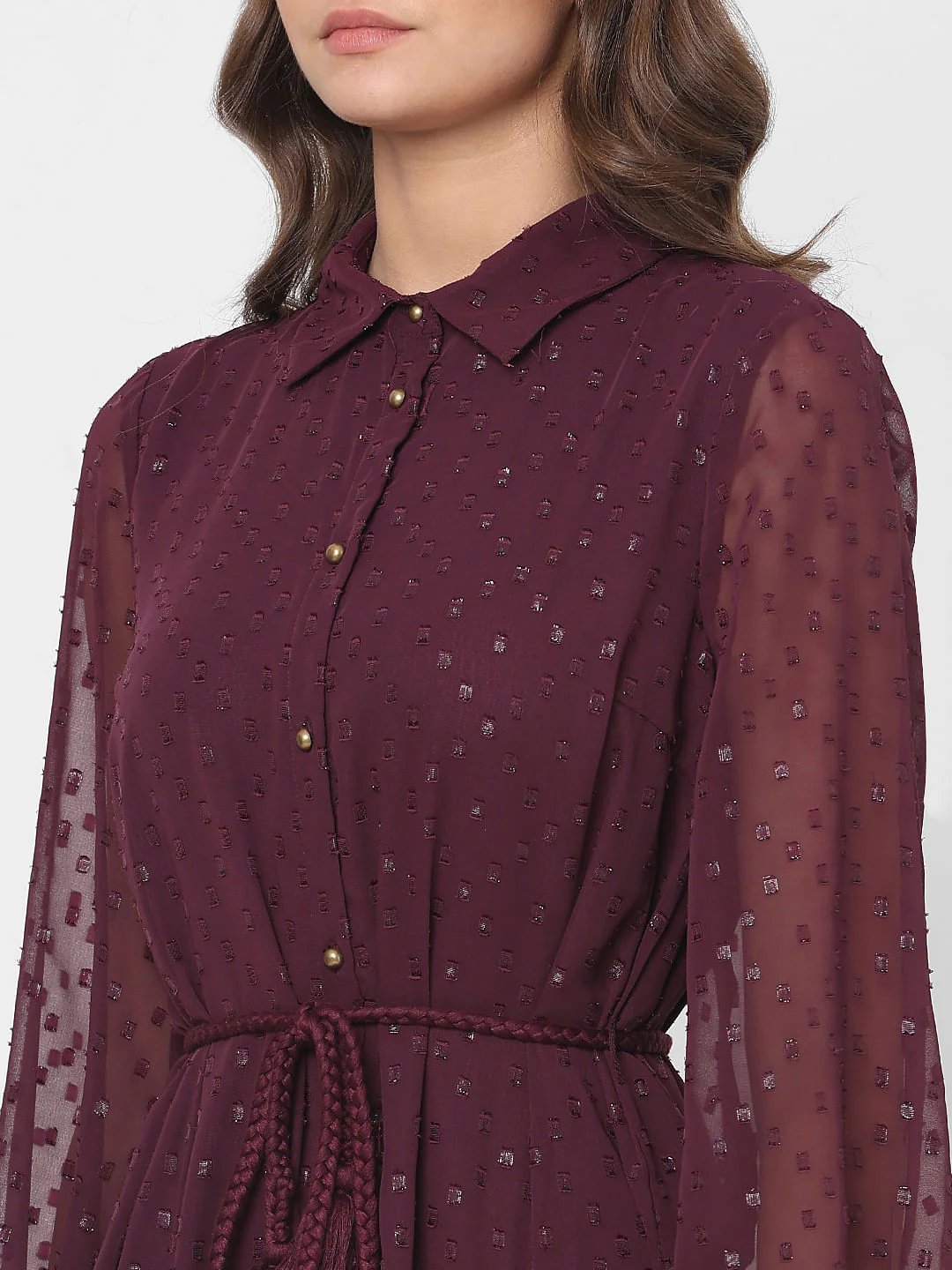 Maroon Shimmer Short Shirt Dress - Image 6