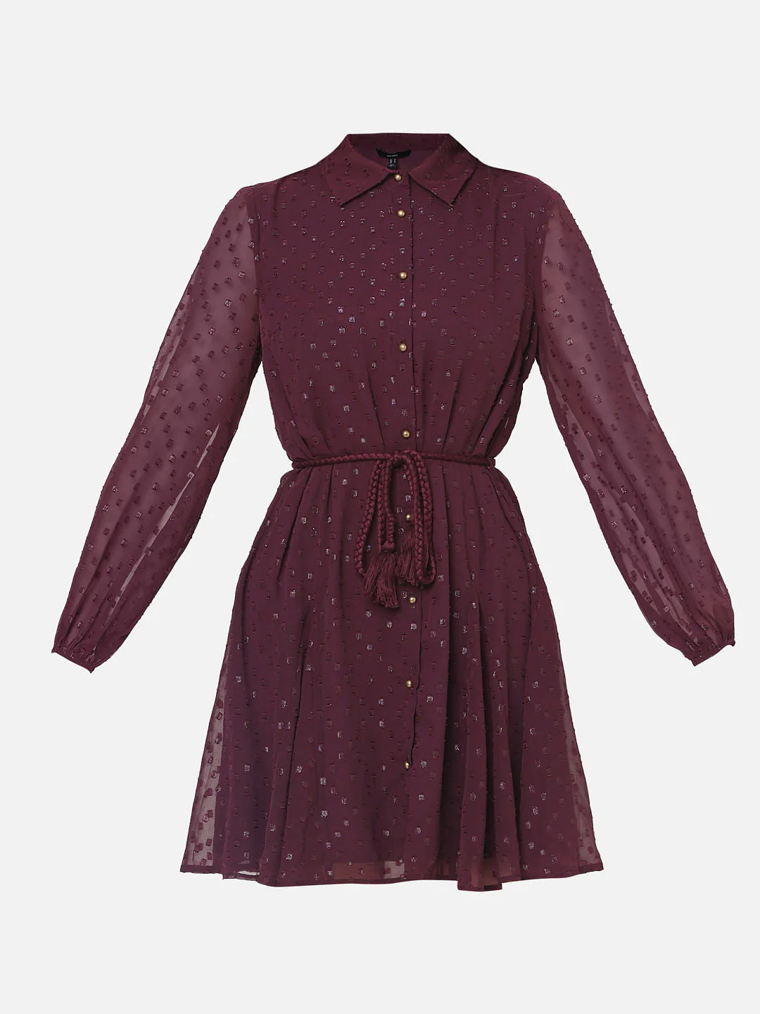 Maroon Shimmer Short Shirt Dress - Image 7