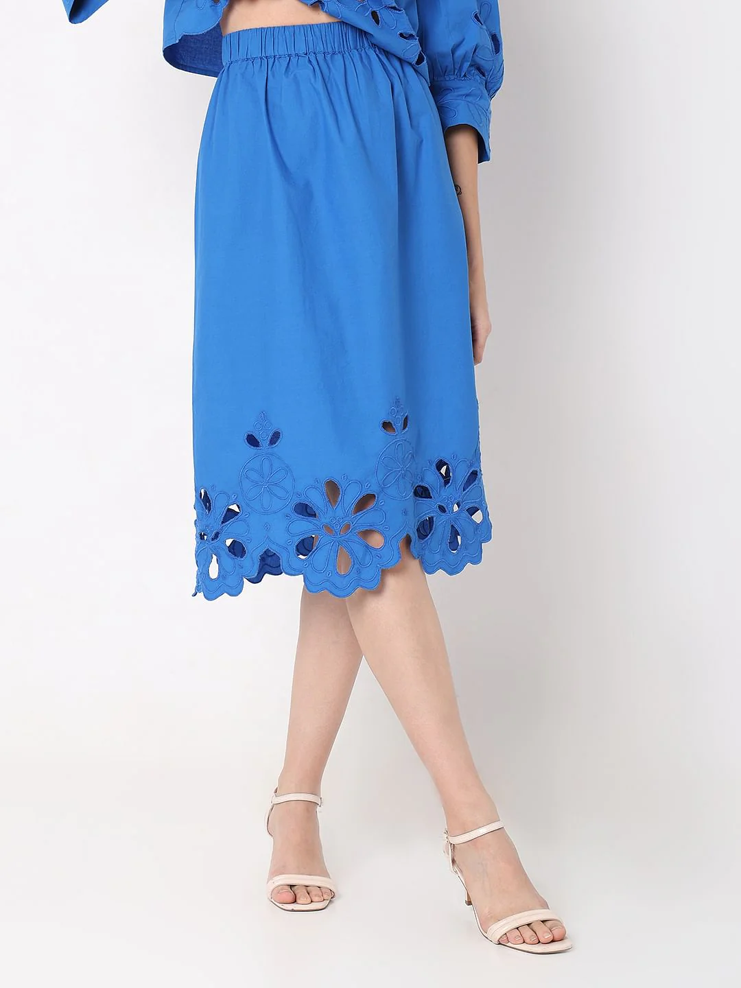 Blue Schiffli Co-Ord Set Skirt - Image 2
