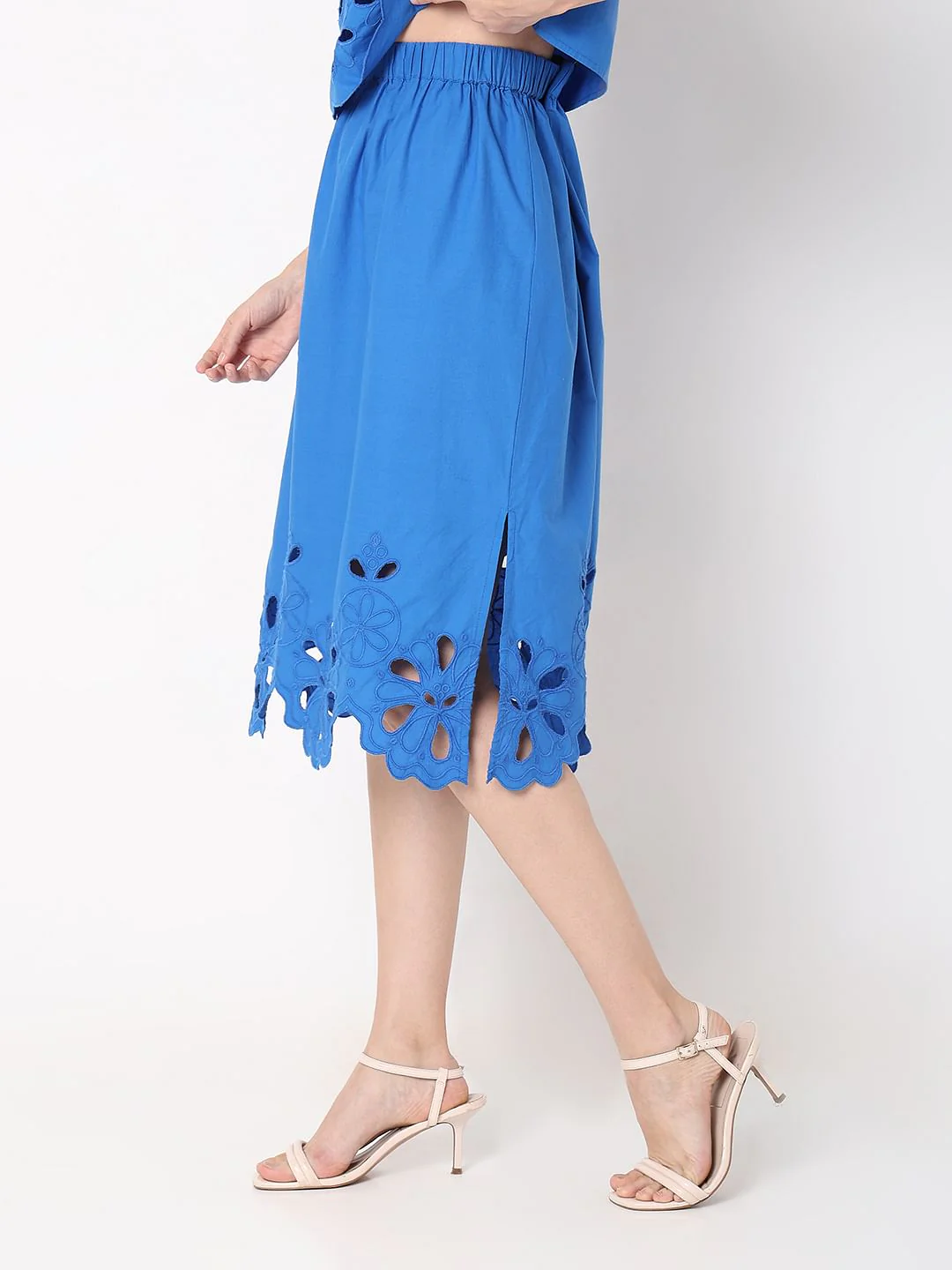 Blue Schiffli Co-Ord Set Skirt - Image 3