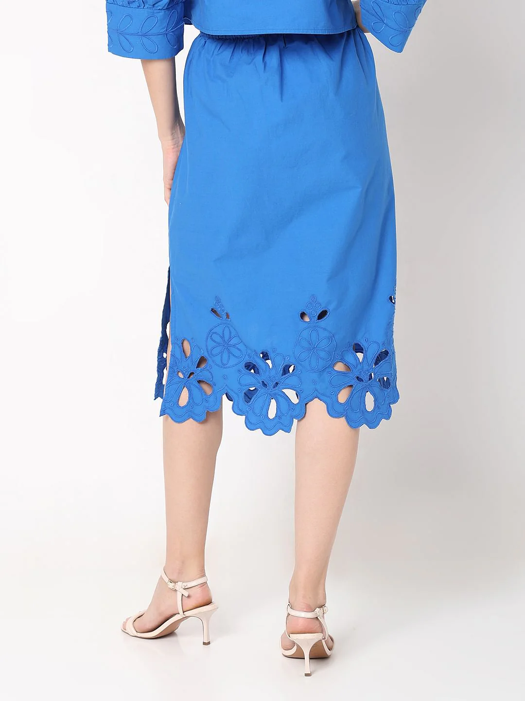 Blue Schiffli Co-Ord Set Skirt - Image 4