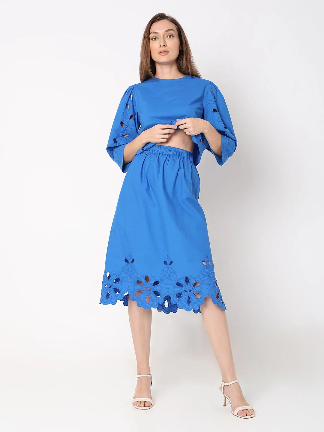Blue Schiffli Co-Ord Set Skirt - Image 5