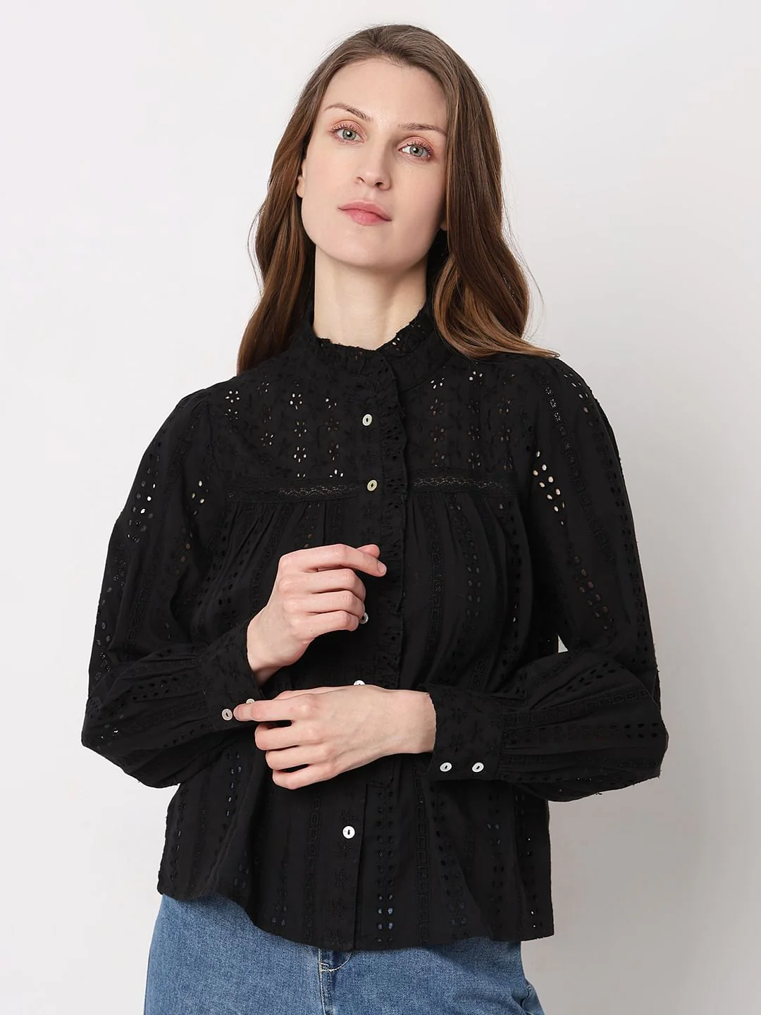 Black Schiffli Cotton Top - Image 2