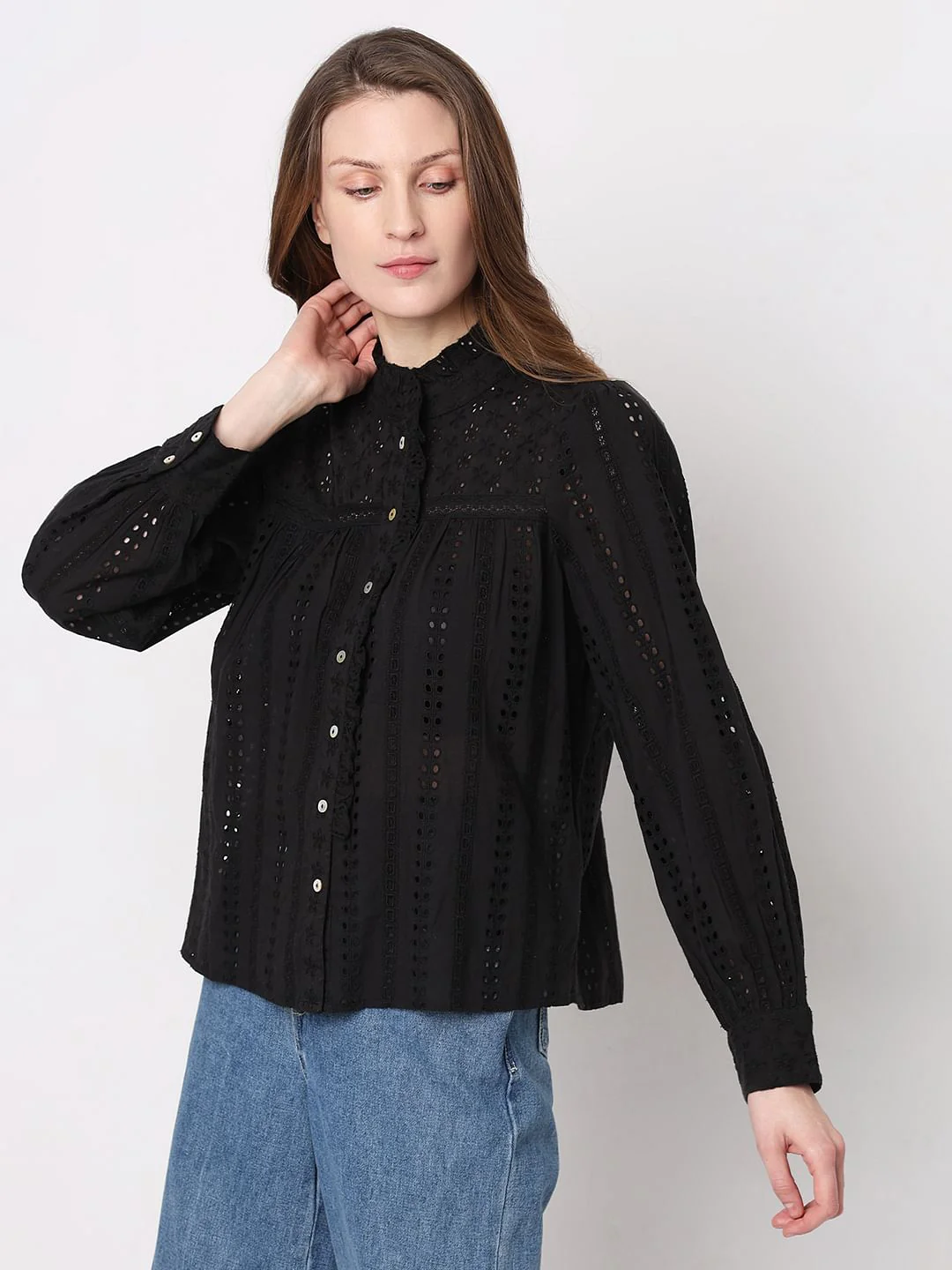 Black Schiffli Cotton Top - Image 3