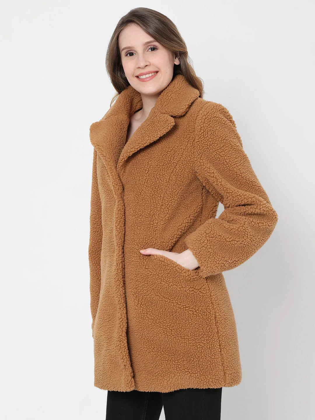 Brown Long Teddy Jacket - Image 3