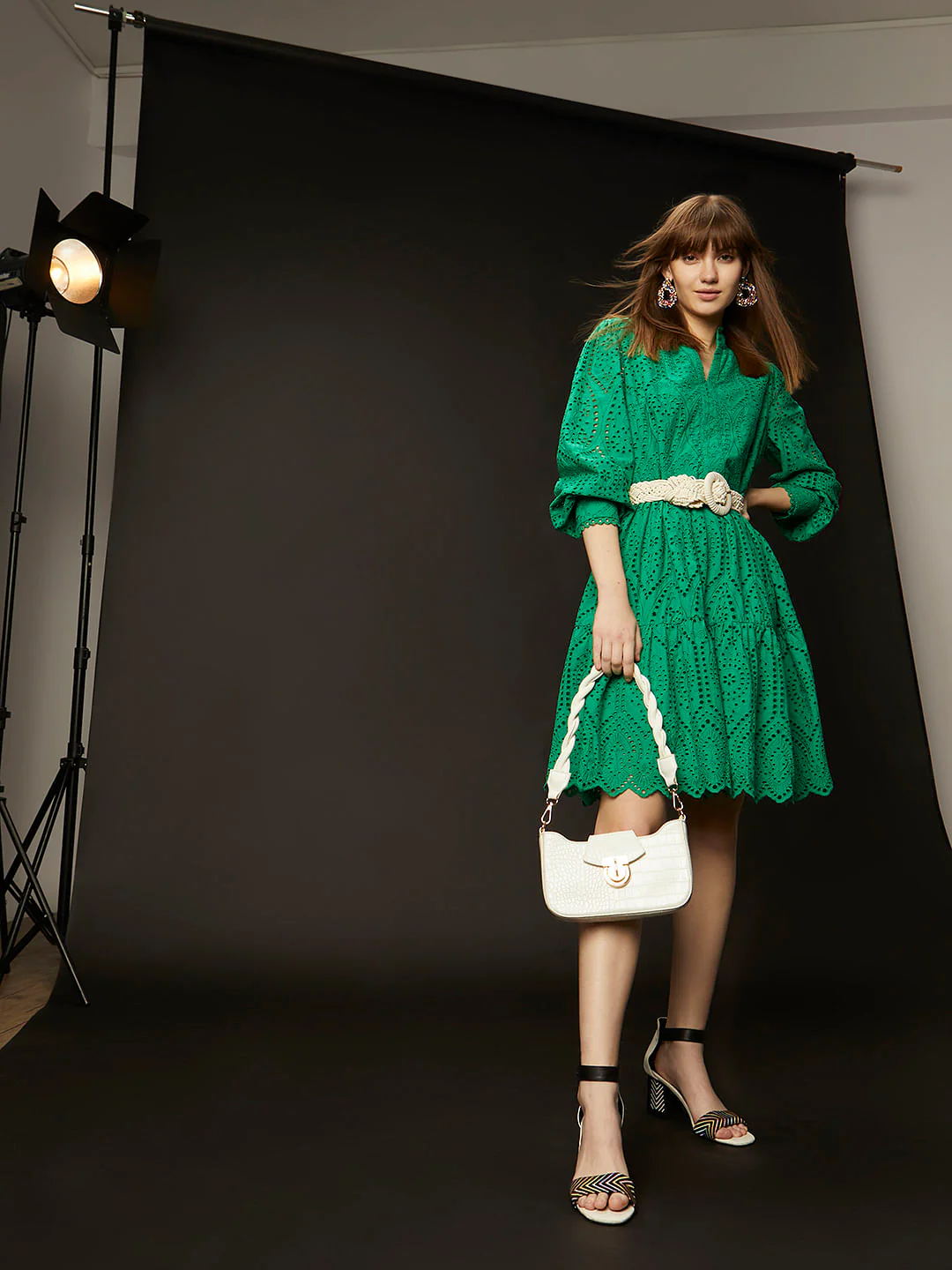 Green Schiffli Cut-Out Shift Dress