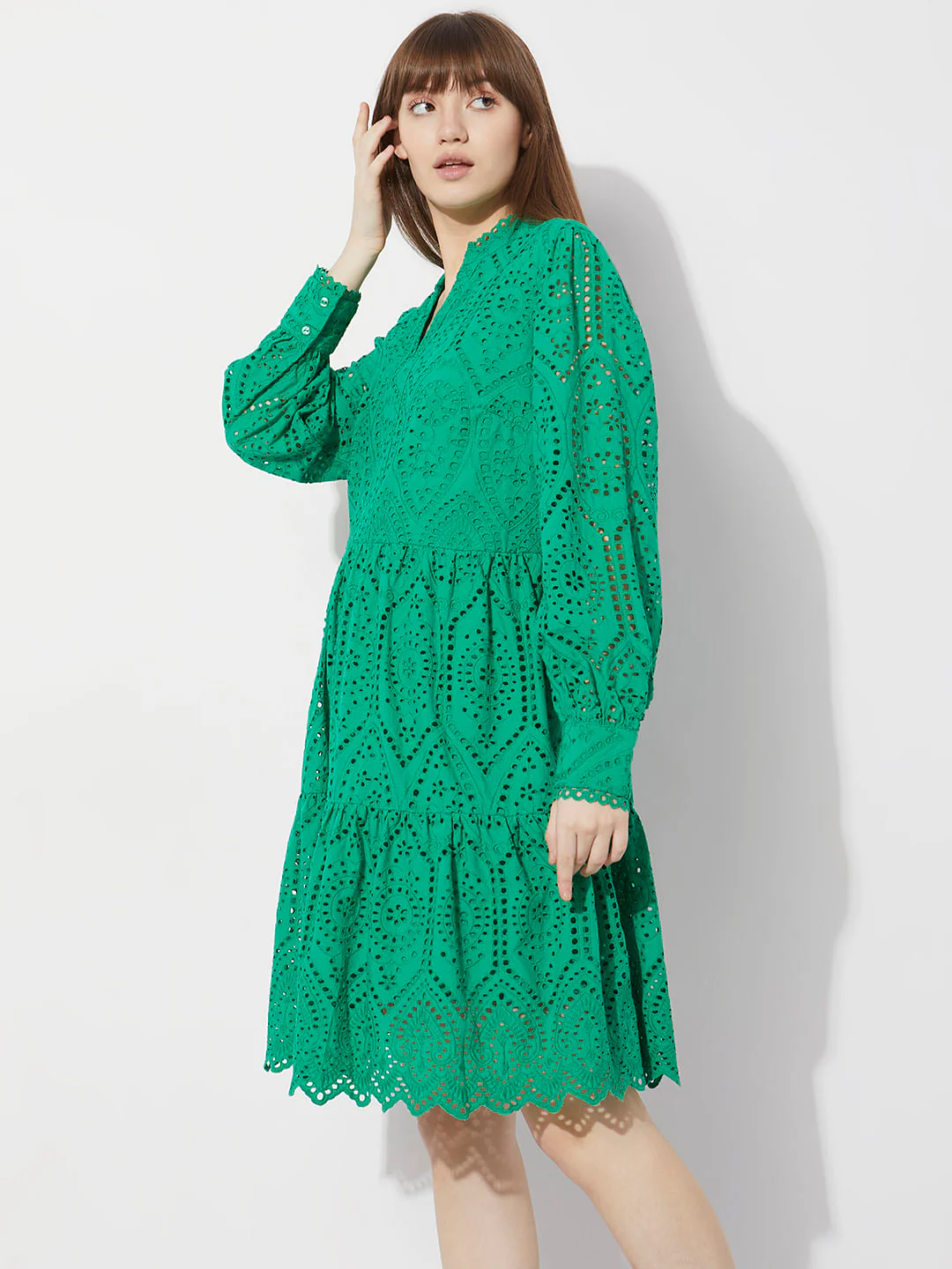 Green Schiffli Cut-Out Shift Dress - Image 3