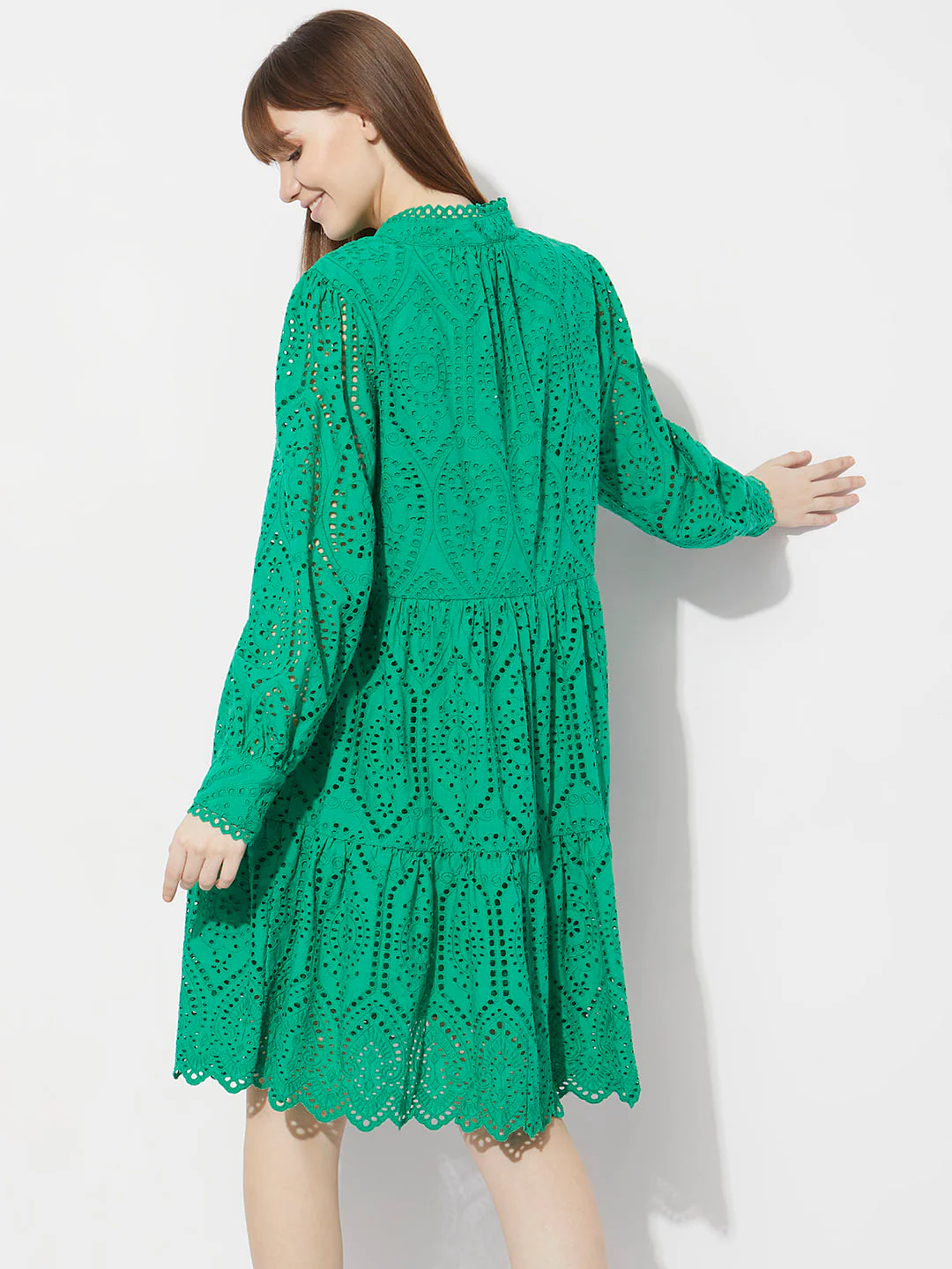 Green Schiffli Cut-Out Shift Dress - Image 4