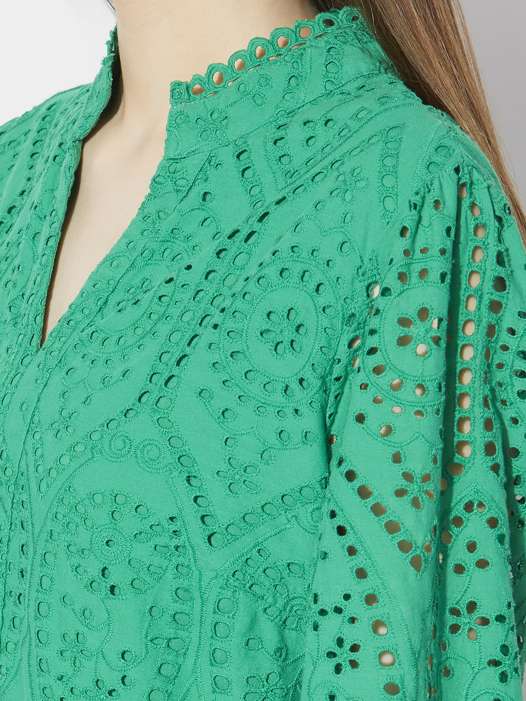 Green Schiffli Cut-Out Shift Dress - Image 8