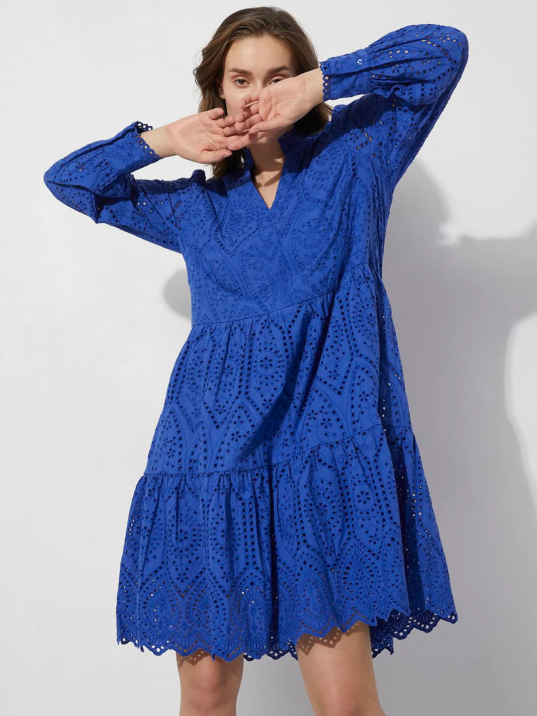 Blue Schiffli Cut-Out Shift Dress - Image 2