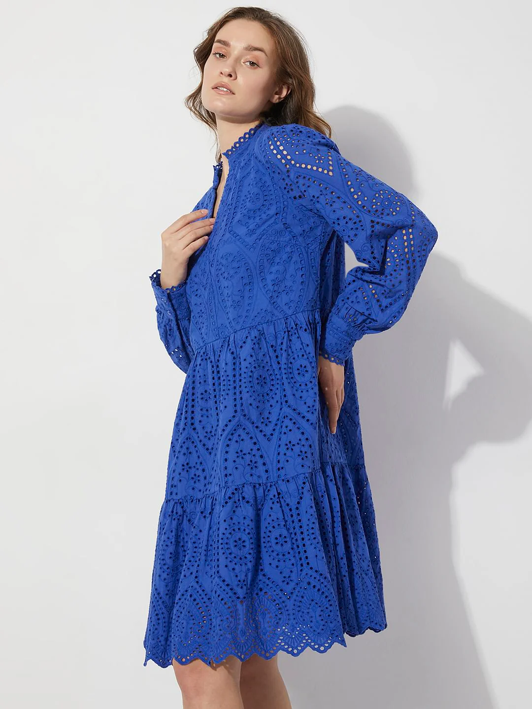 Blue Schiffli Cut-Out Shift Dress - Image 3