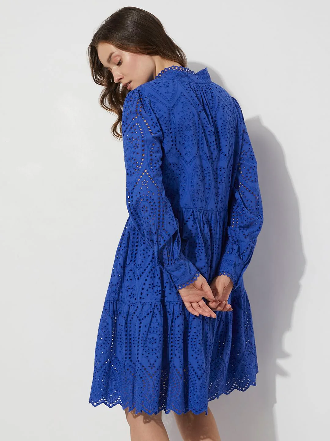 Blue Schiffli Cut-Out Shift Dress - Image 4