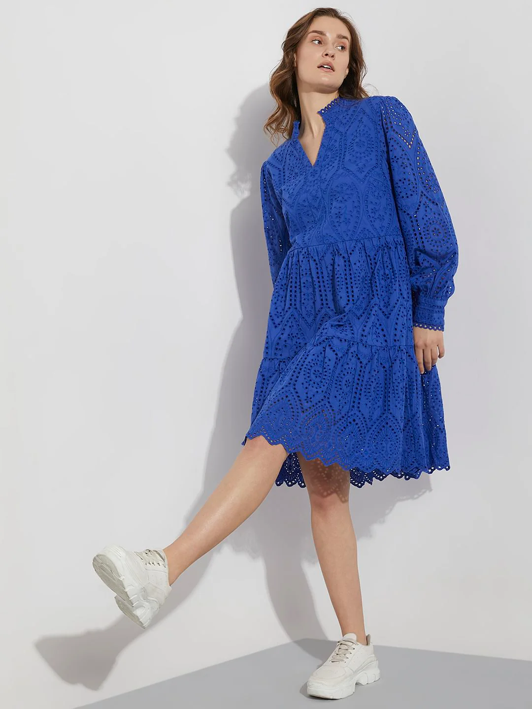 Blue Schiffli Cut-Out Shift Dress - Image 5