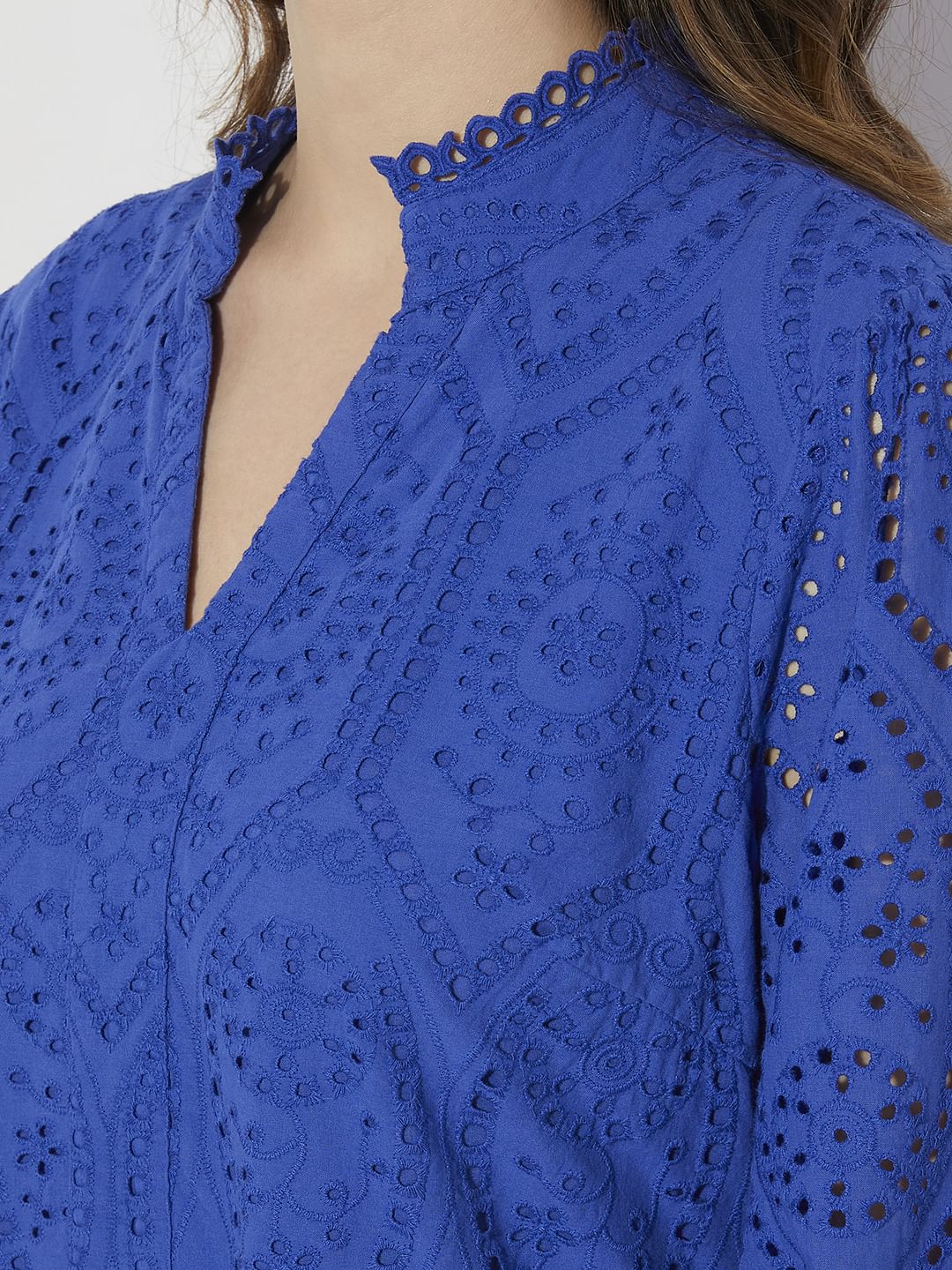 Blue Schiffli Cut-Out Shift Dress - Image 8