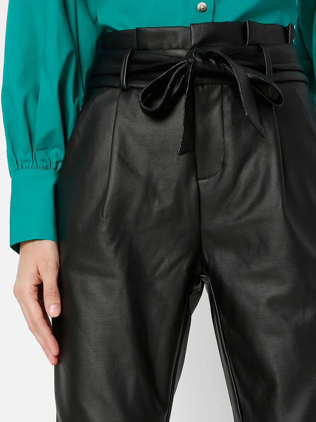 Black Mid Rise Paperbag Pants - Image 5