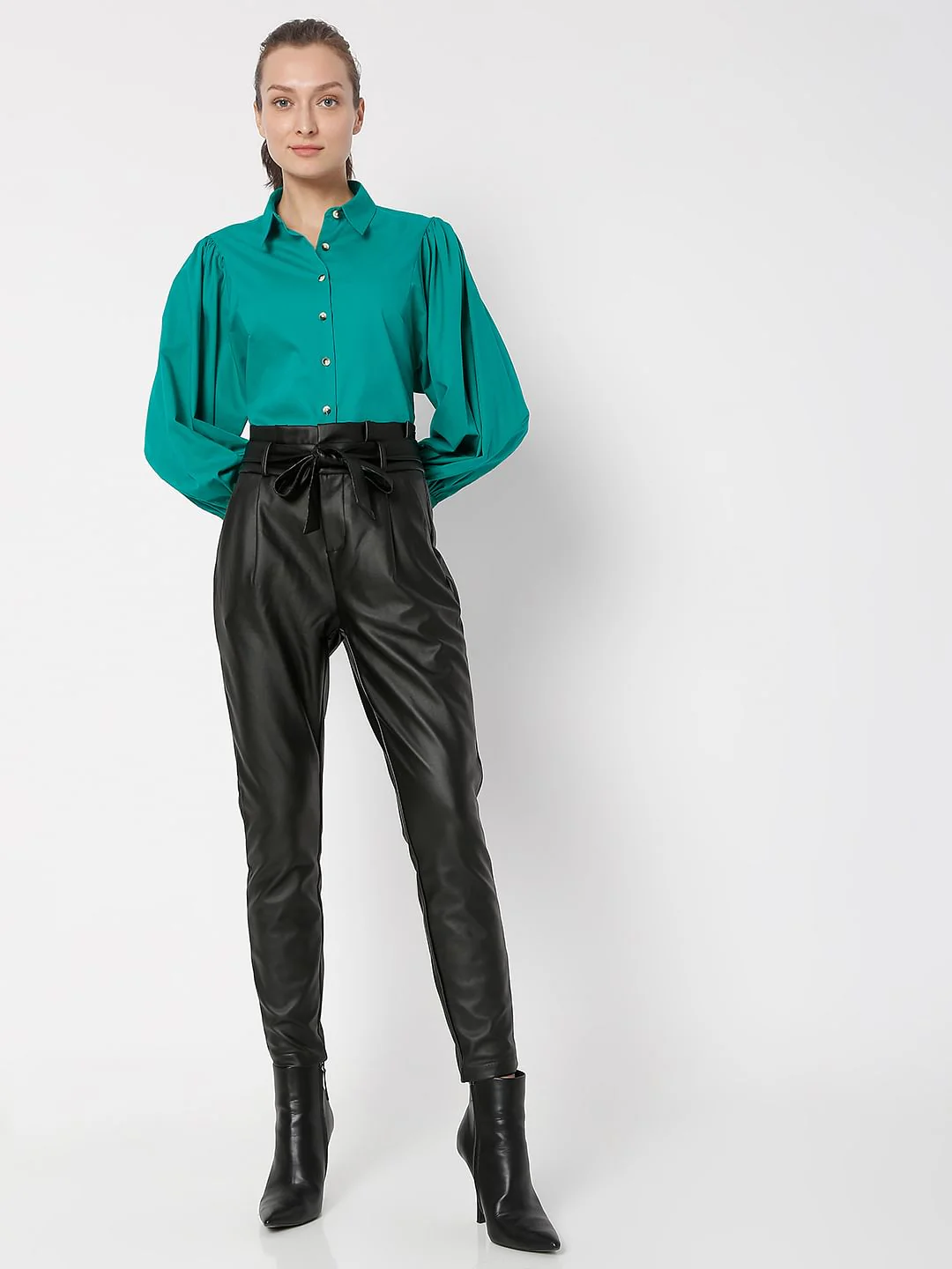 Black Mid Rise Paperbag Pants - Image 6