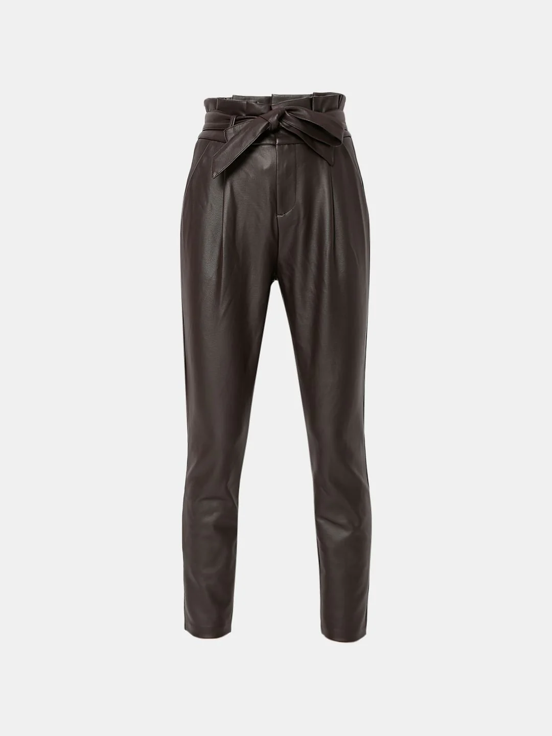 Brown High Rise Paperbag Pu Pants - Image 7