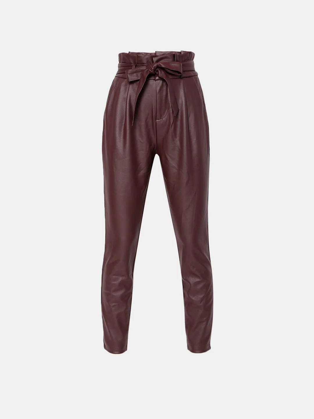 Burgundy Mid Rise Paperbag Pants - Image 7