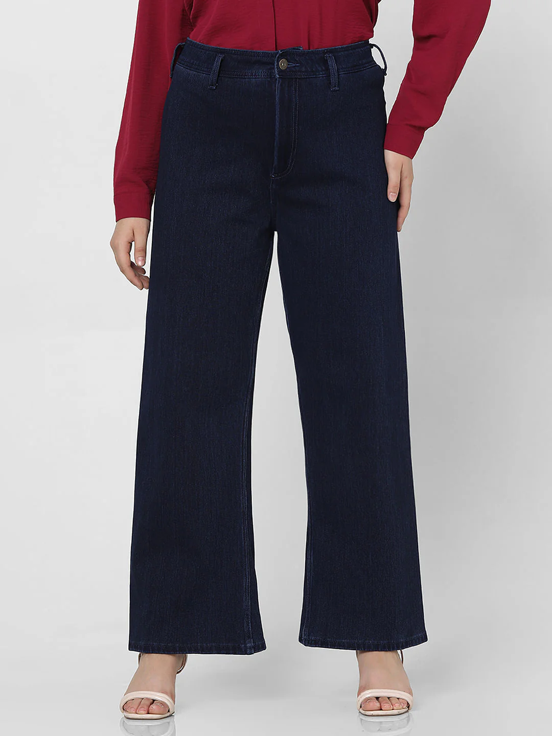 Curve Dark Blue High Rise Wide Leg Jeans - Image 2