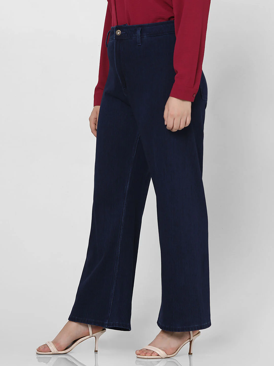 Curve Dark Blue High Rise Wide Leg Jeans - Image 3