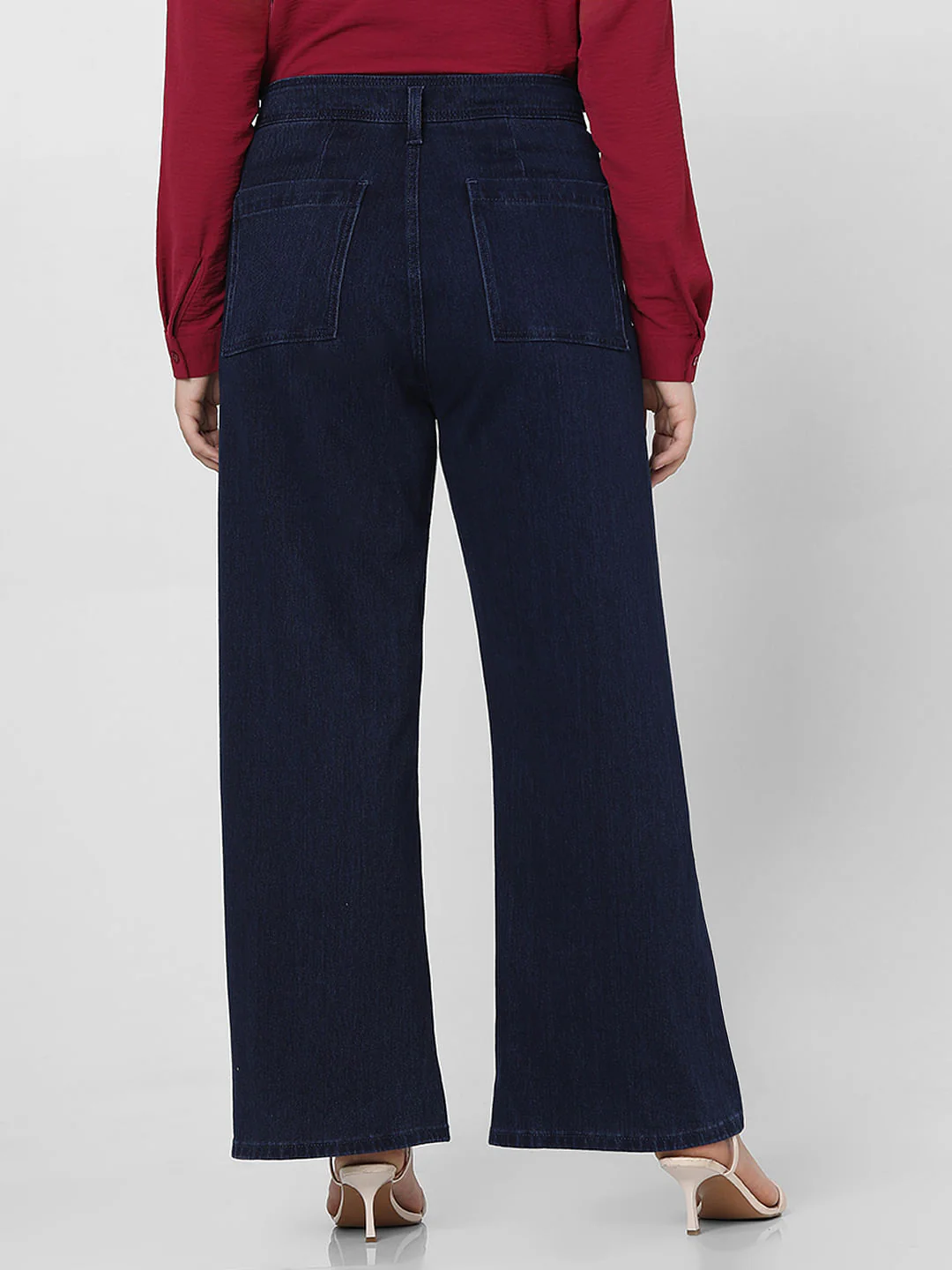 Curve Dark Blue High Rise Wide Leg Jeans - Image 4