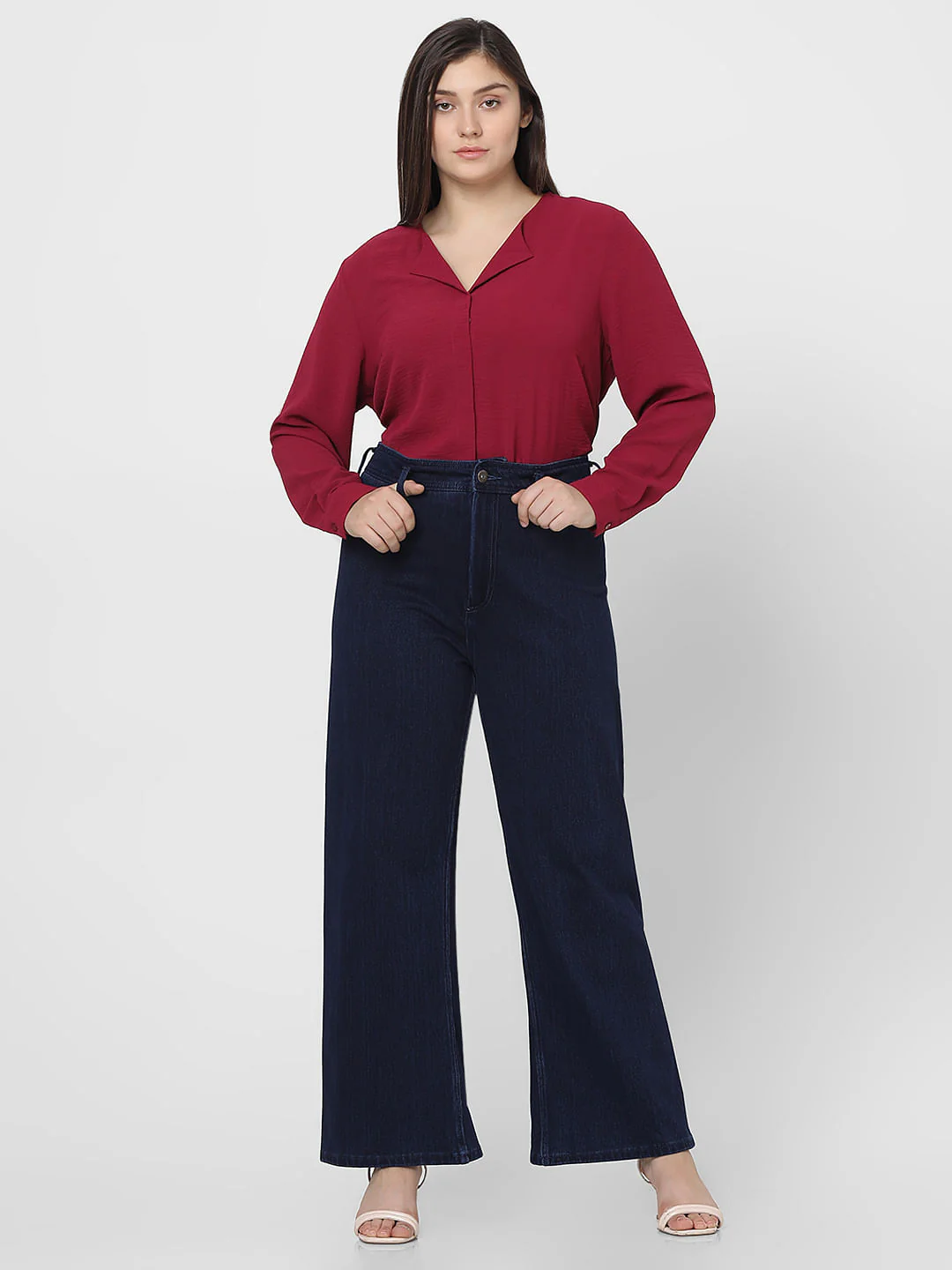 Curve Dark Blue High Rise Wide Leg Jeans - Image 5