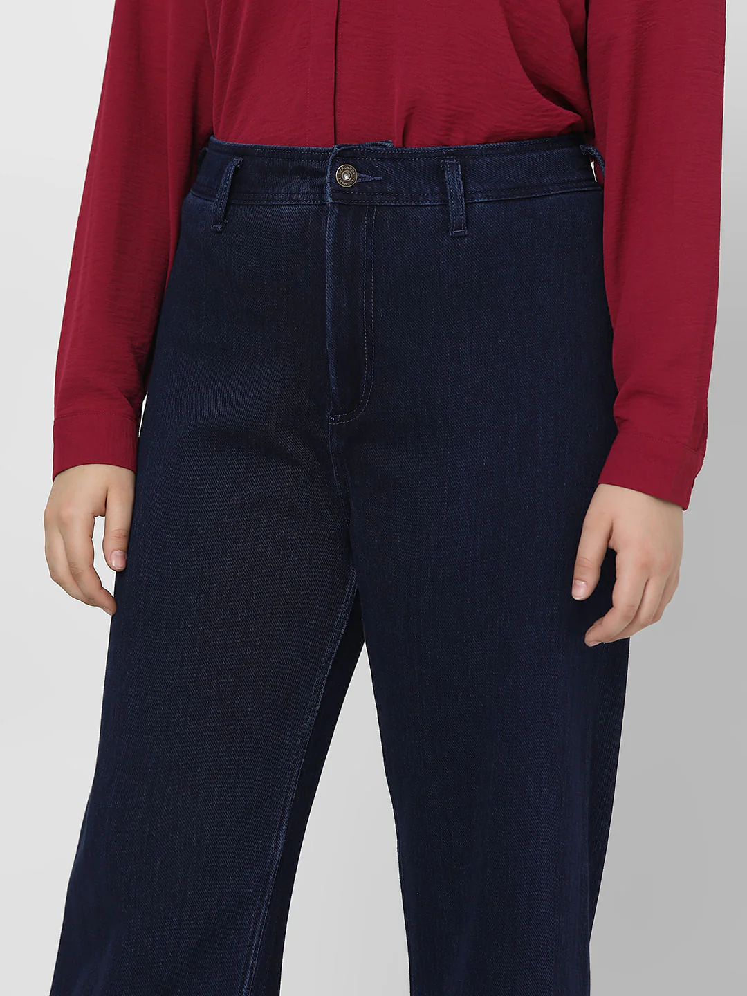 Curve Dark Blue High Rise Wide Leg Jeans - Image 6