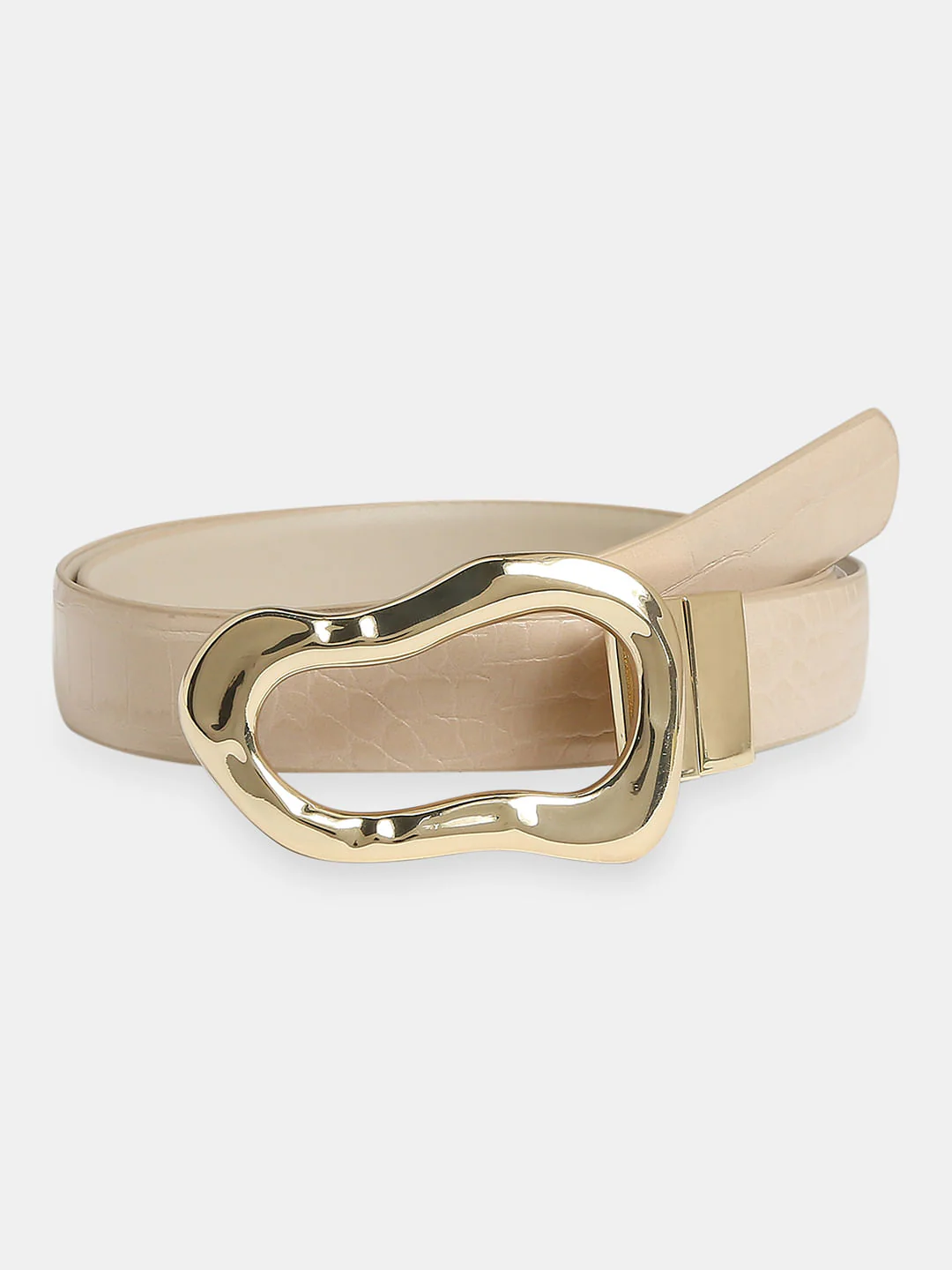 Beige Textured Jeans Belt - Image 2