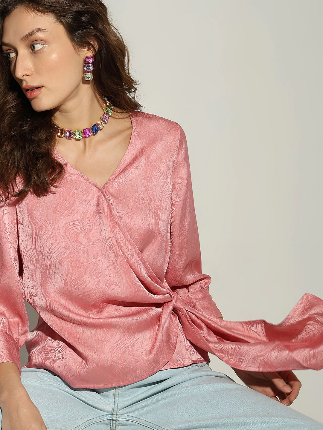 Pink Printed Wrap Top