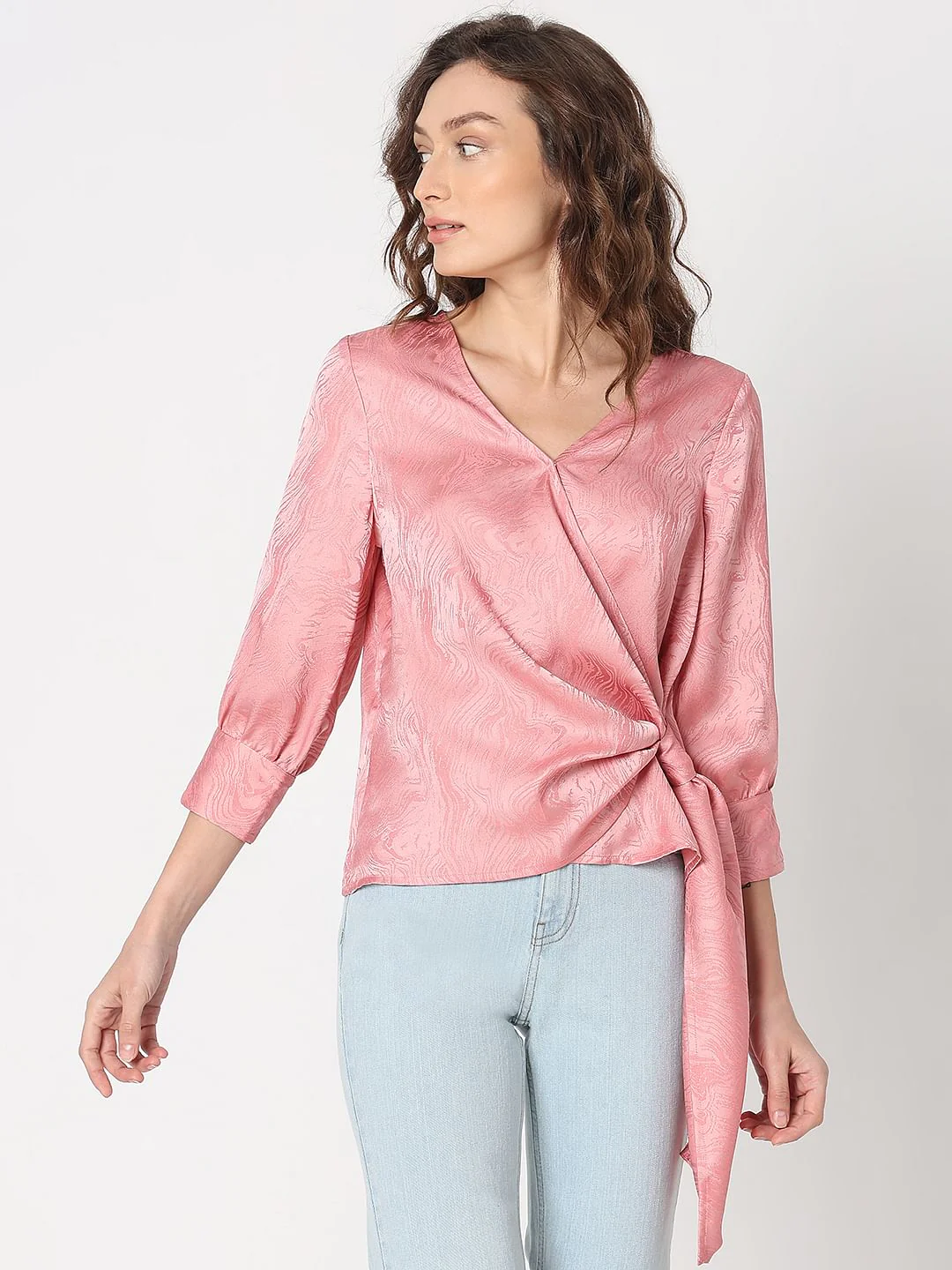 Pink Printed Wrap Top - Image 2