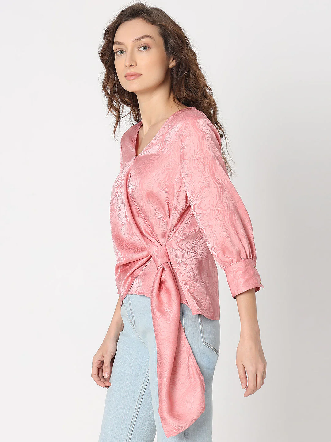 Pink Printed Wrap Top - Image 3