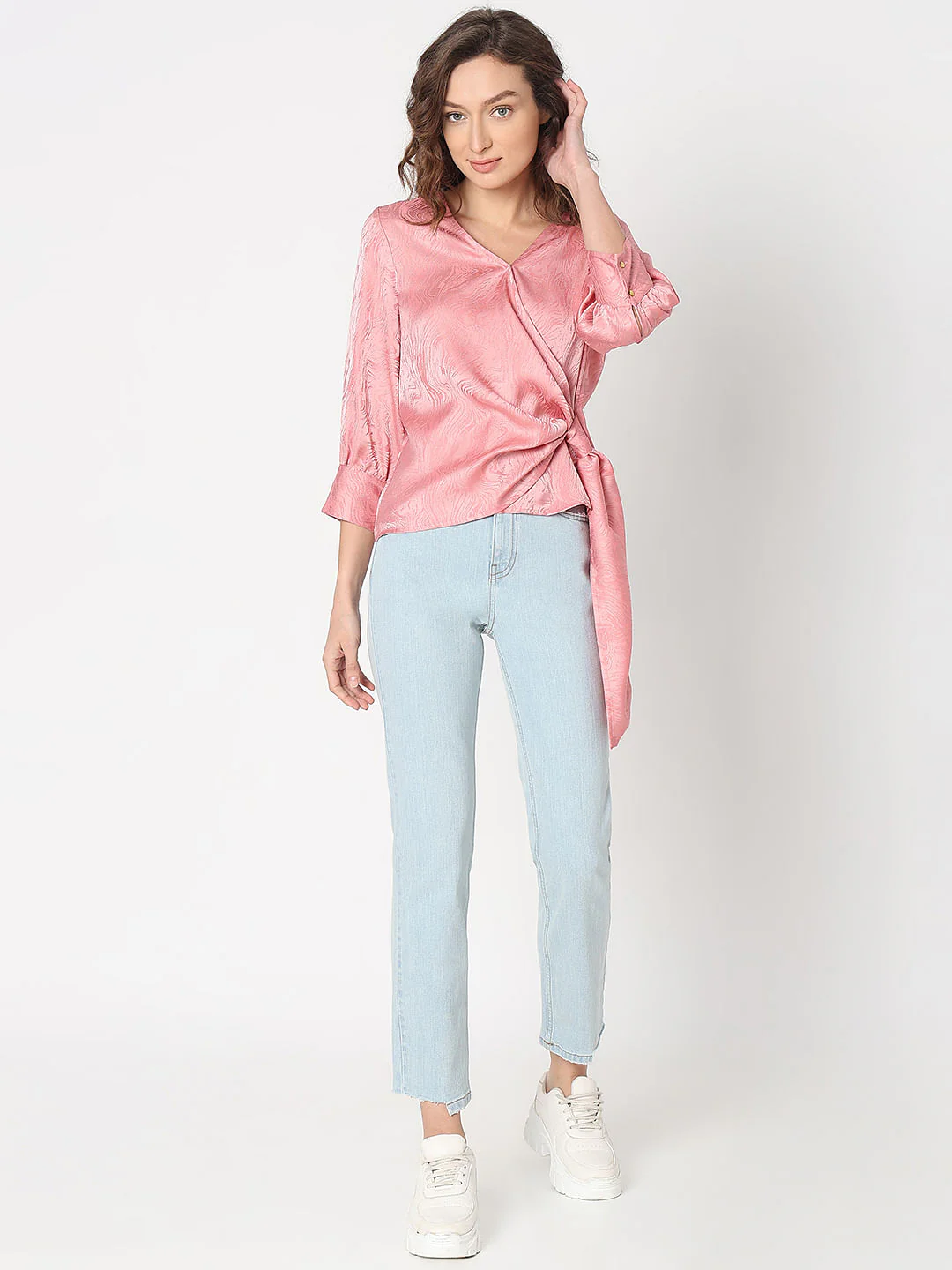 Pink Printed Wrap Top - Image 5