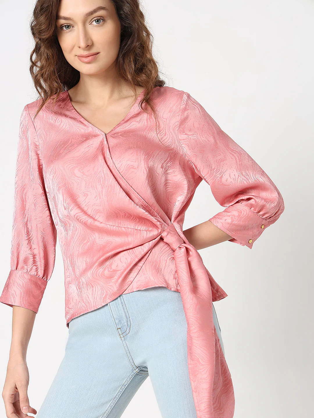 Pink Printed Wrap Top - Image 6