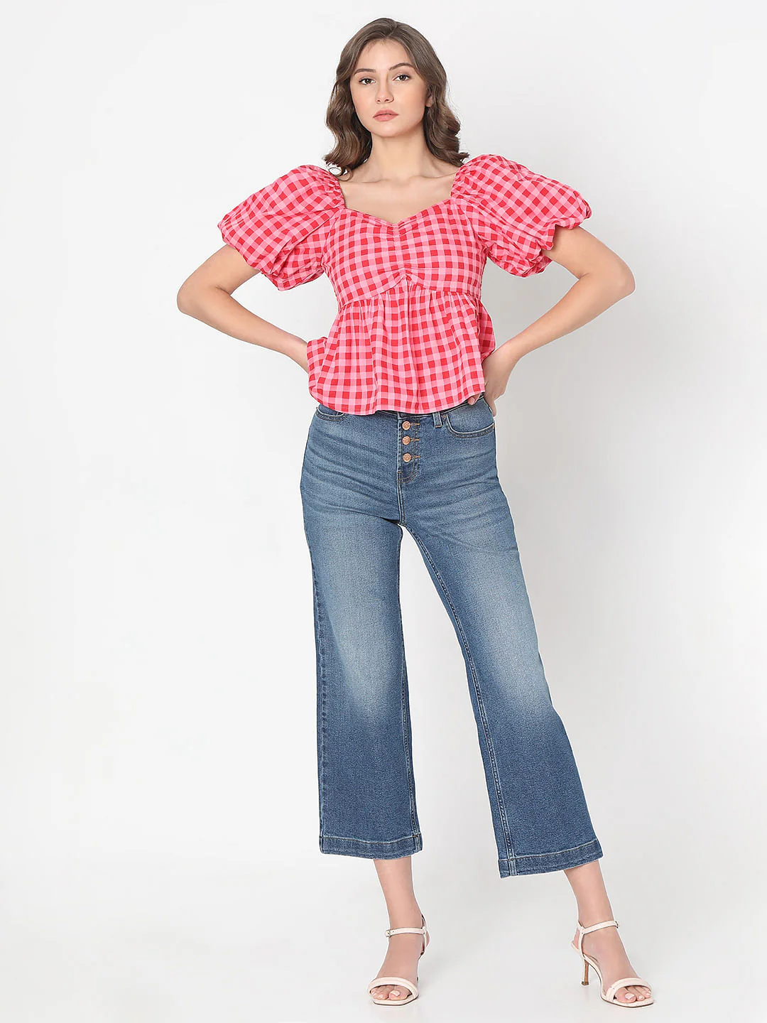 Pink Check Peplum Top - Image 5