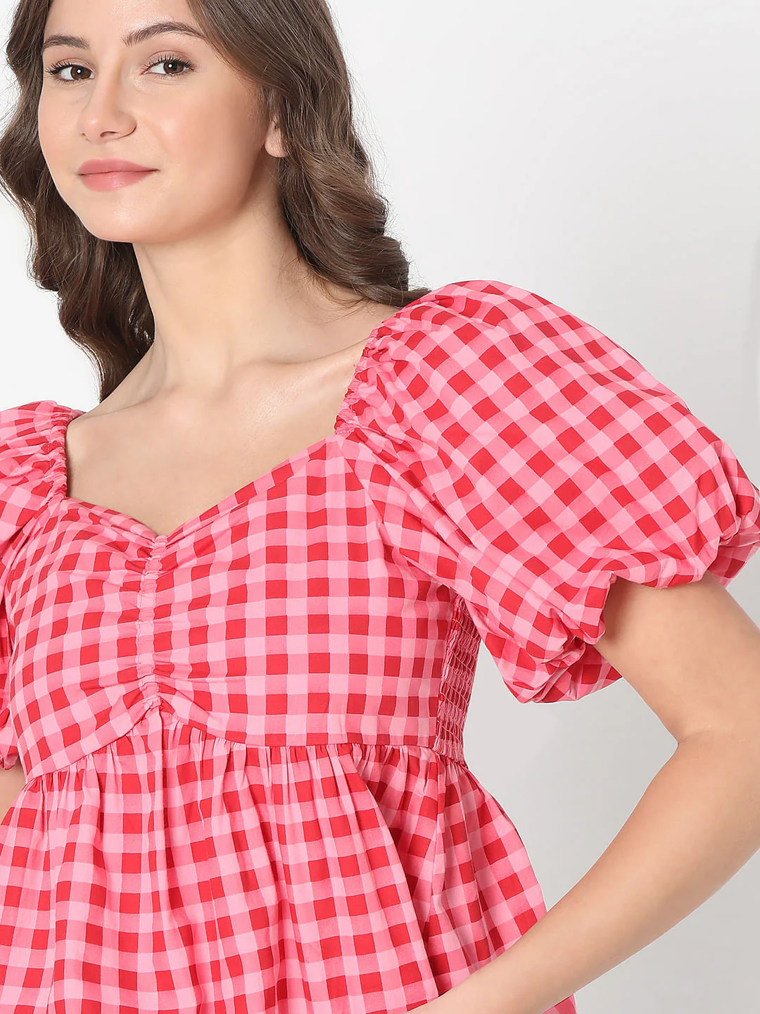 Pink Check Peplum Top - Image 6