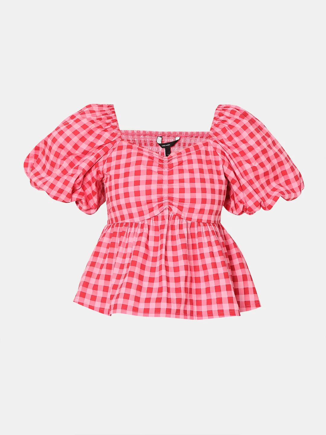 Pink Check Peplum Top - Image 7