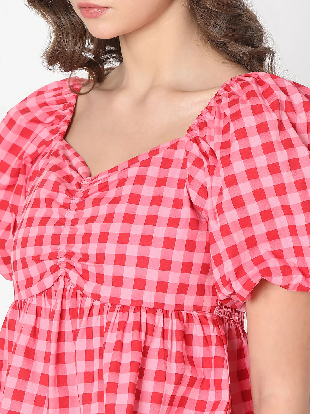 Pink Check Peplum Top - Image 8