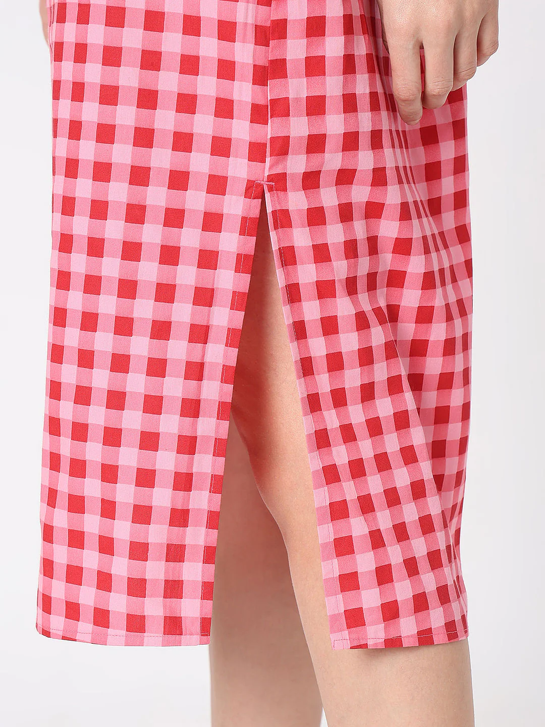 Red & Pink Check Midi Dress - Image 8