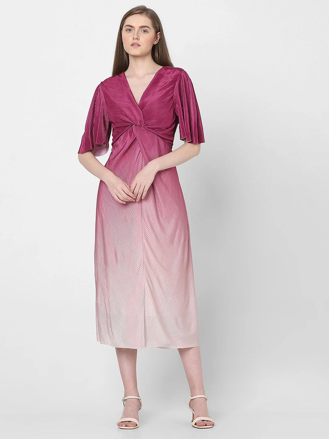 Pink Ombre Pleated Midi Dress - Image 2